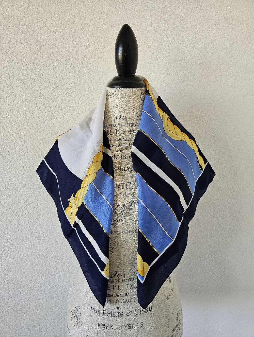 Vintage Nautical Square Scarf Gold Rope Link Navy Blue Sky Blue White 31x31​